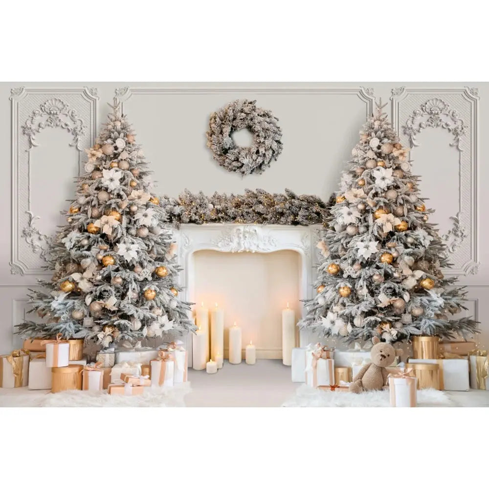 Christmas Tree Backdrop Xmas Fireplace Window Santa Claus Gifts Brick Wall Winter Adult Family Party Baby Photography Background EnjoyingLeb Online