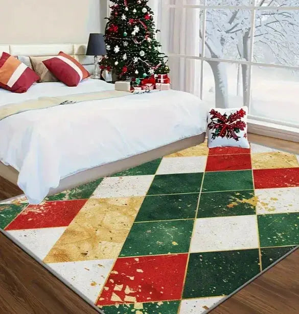Christmas Carpet Red and White Snowflake Santa Claus Bottom for Living Room Bedroom Kitchen Floor Christmas Party Decoration EnjoyingLeb Online