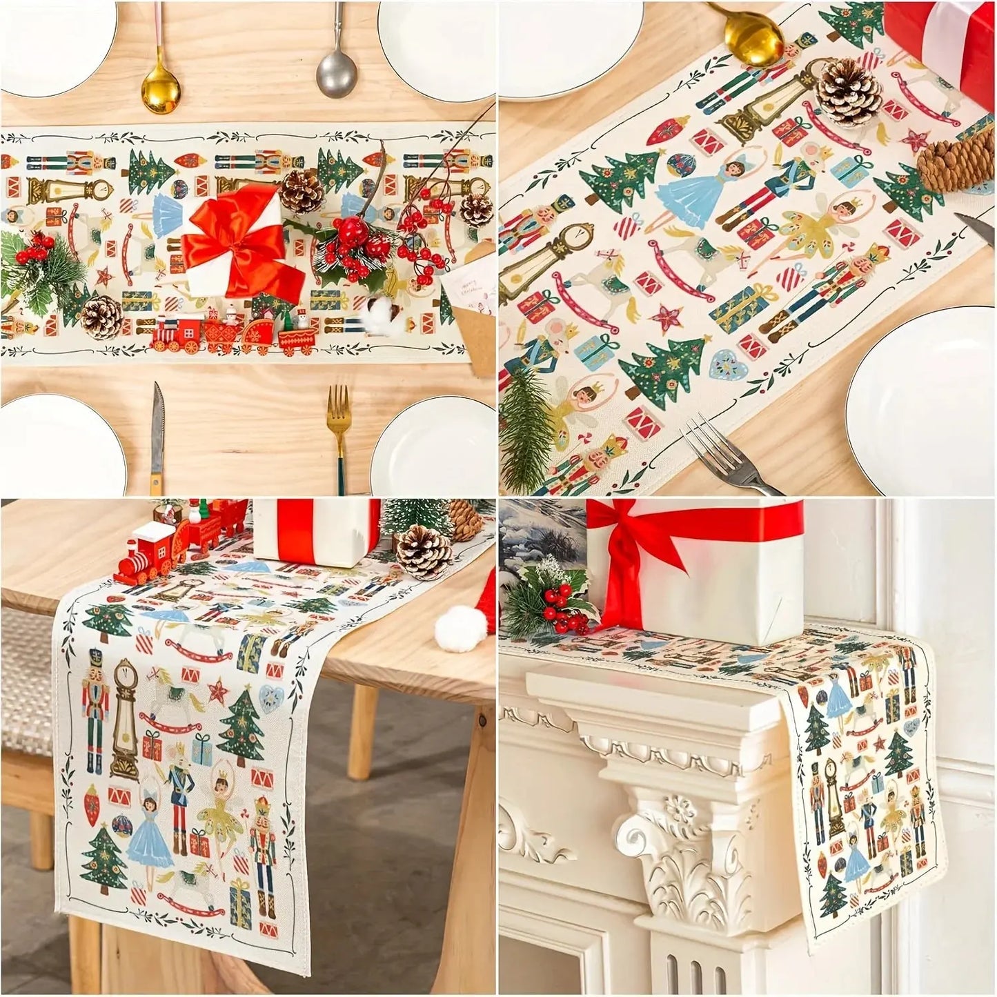 Vintage Nutcracker Christmas Table Runner Watercolor Holiday Decor Polyester Rectangular Tablecloth for Kitchen Christmas Decor EnjoyingLeb Online