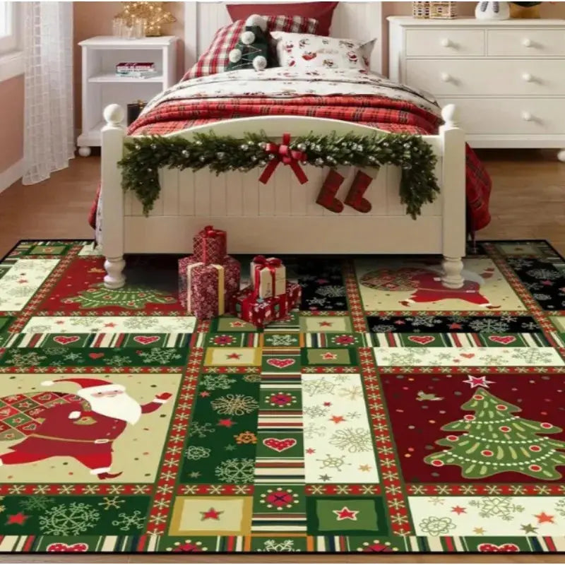 Christmas Carpet Red and White Snowflake Santa Claus Bottom for Living Room Bedroom Kitchen Floor Christmas Party Decoration EnjoyingLeb Online