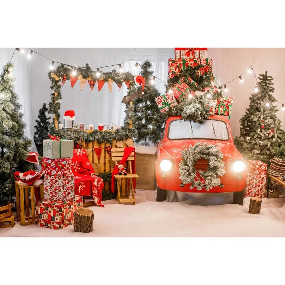 Christmas Tree Backdrop Xmas Fireplace Window Santa Claus Gifts Brick Wall Winter Adult Family Party Baby Photography Background EnjoyingLeb Online