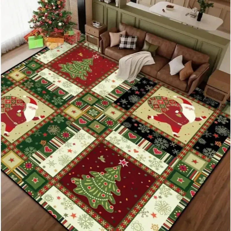 Christmas Carpet Red and White Snowflake Santa Claus Bottom for Living Room Bedroom Kitchen Floor Christmas Party Decoration EnjoyingLeb Online