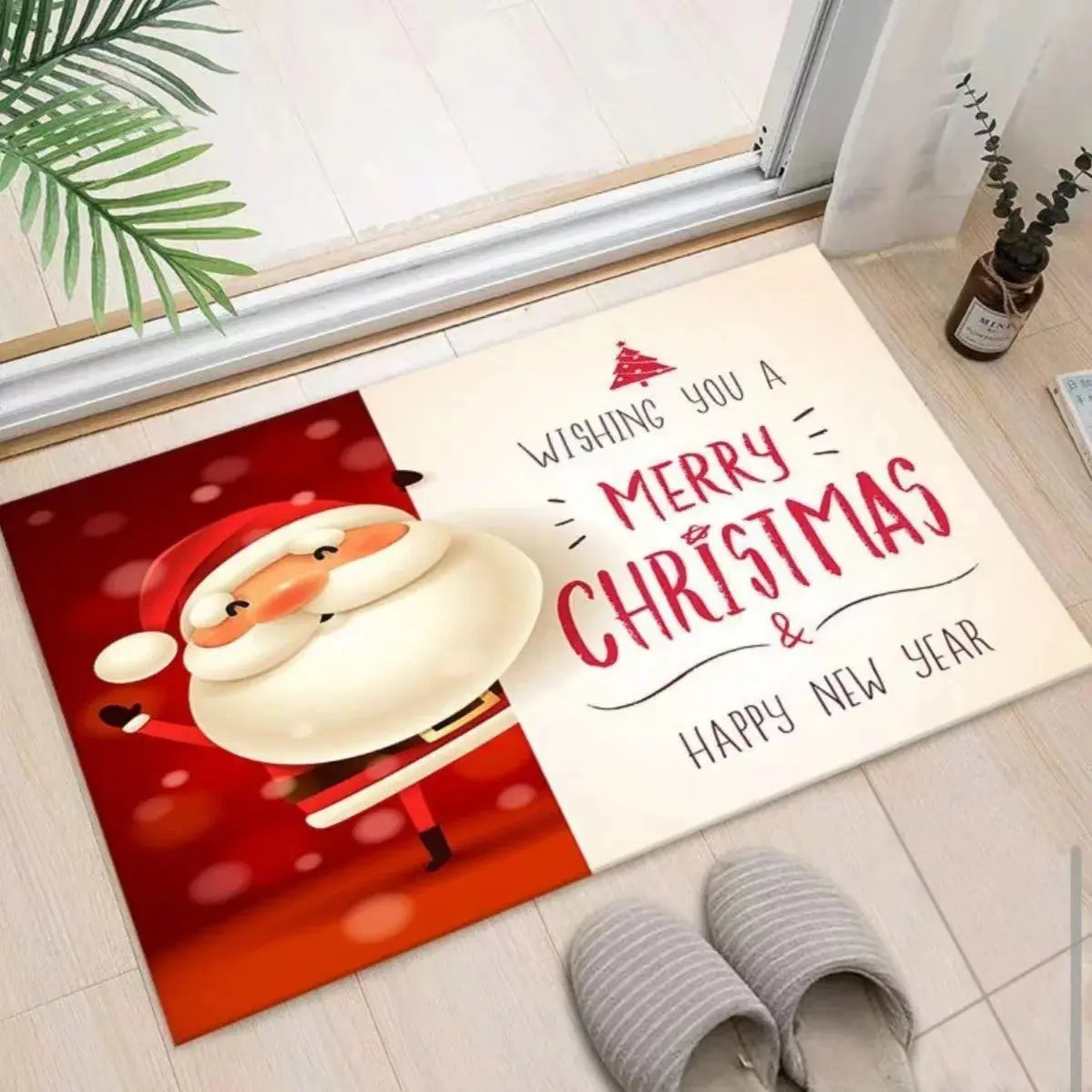 Christmas Themed Door Mat with Santa Claus Snowman Patterns Floor Mat for Home Entrance Decor Adding Festive Vibe to Entryway EnjoyingLeb Online