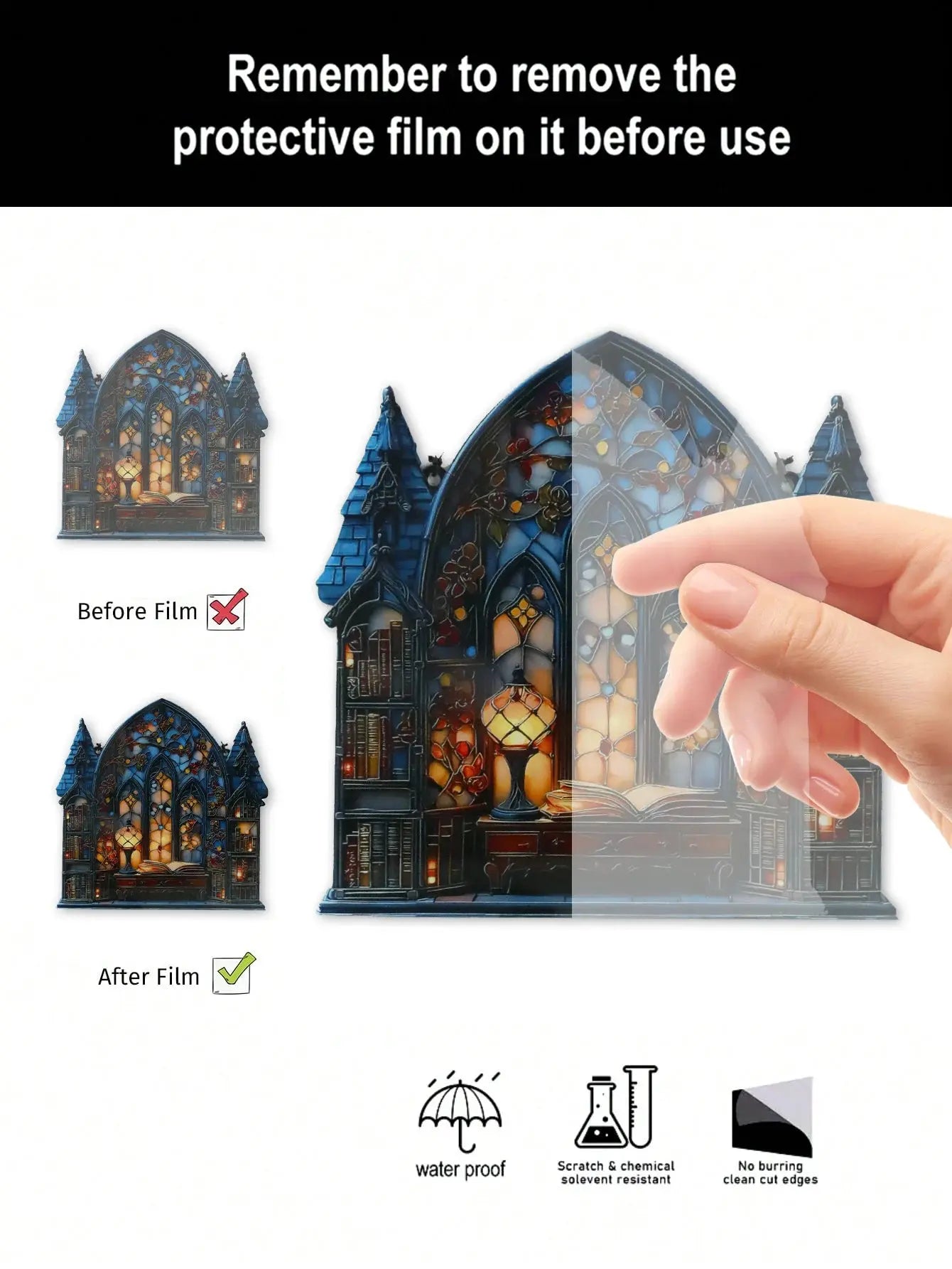 Halloween Gothic House Hanging Decor Acrylic Building Shape with Book & Lantern Design Window Pendant Art Wall Ornament for Home EnjoyingLeb Online