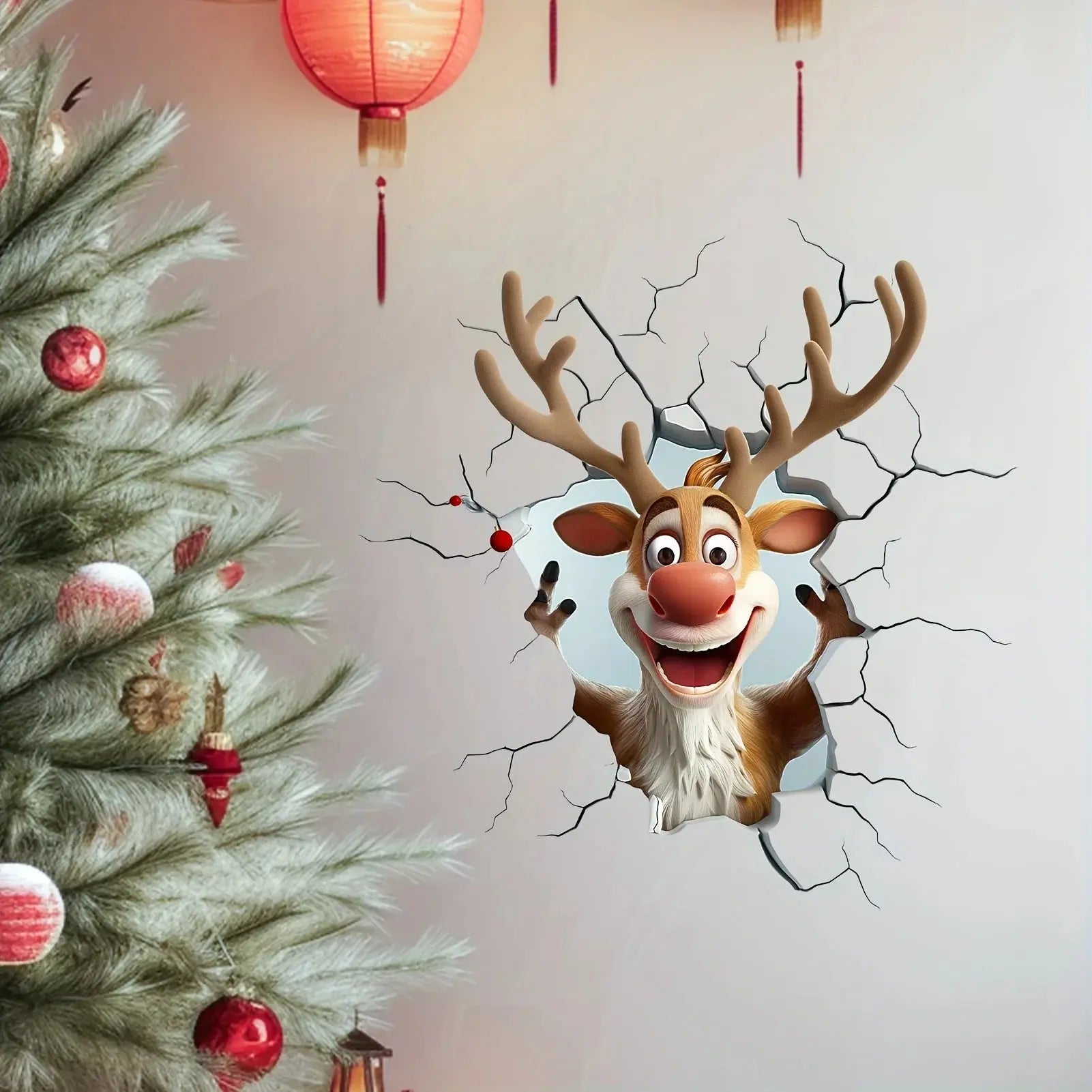 3D Reindeer Break-Through Wall Decal, Vinyl Christmas Wall Stickers, Removable Holiday Decor for Home and Living Spaces EnjoyingLeb Online
