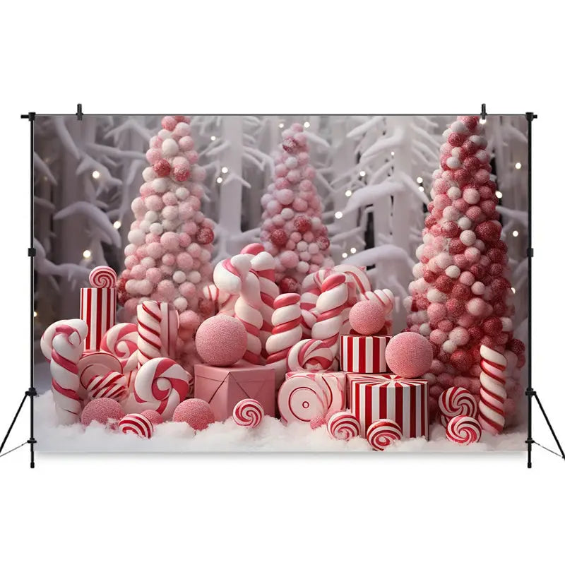Christmas Red Candy Background For Photography Baby Xmas Tree Newborn Photo Backdrop Winter Girl Kid Birthday Party Decor Studio EnjoyingLeb Online