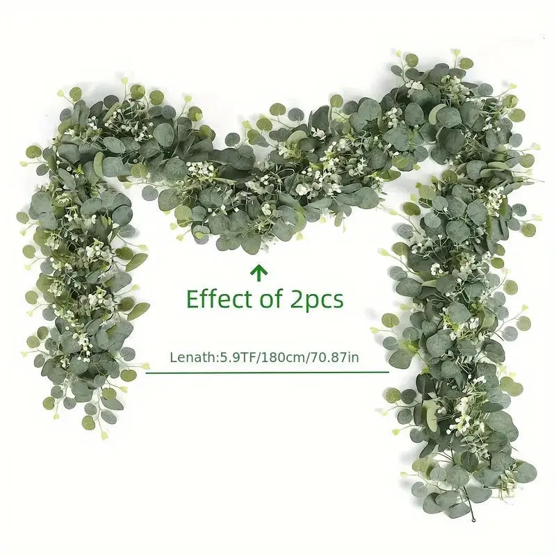1pcs 2pcs Green artificial eucalyptus and willow garlands, 70inch long artificial plant vines with delicate white flowers EnjoyingLeb Online