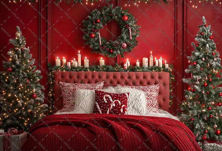 Mehofond Photography Background Christmas Red Panel Wall Headboard Xmas Tree Kids Family Portrait Decor Backdrop Photo Studio EnjoyingLeb Online