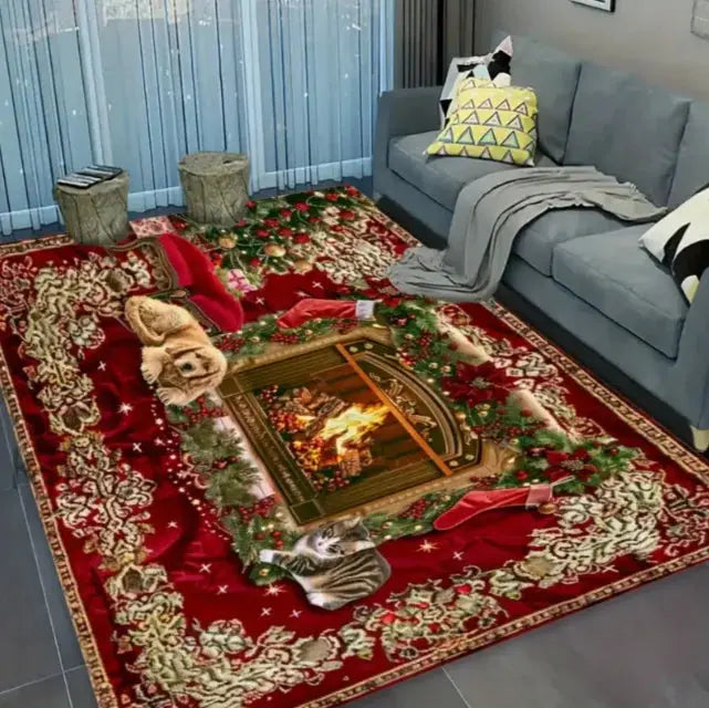 Christmas Carpet Red and White Snowflake Santa Claus Bottom for Living Room Bedroom Kitchen Floor Christmas Party Decoration EnjoyingLeb Online