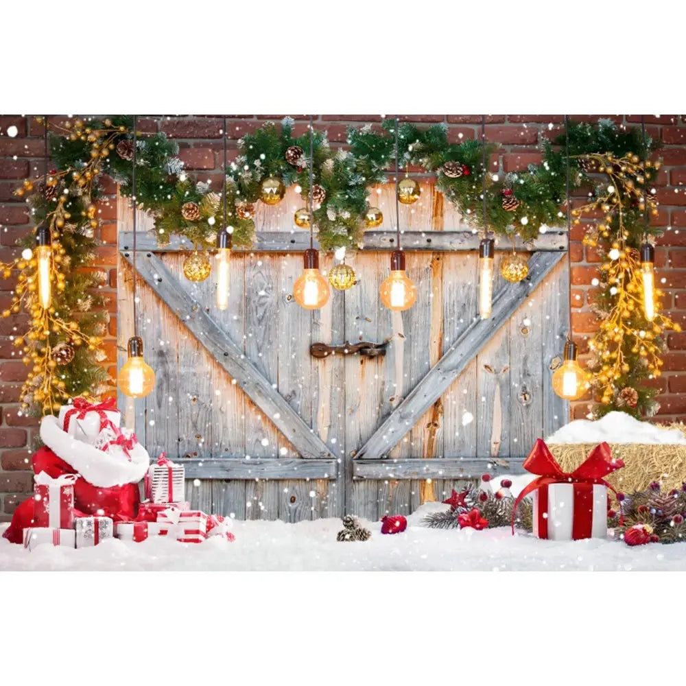 Christmas Tree Backdrop Xmas Fireplace Window Santa Claus Gifts Brick Wall Winter Adult Family Party Baby Photography Background EnjoyingLeb Online