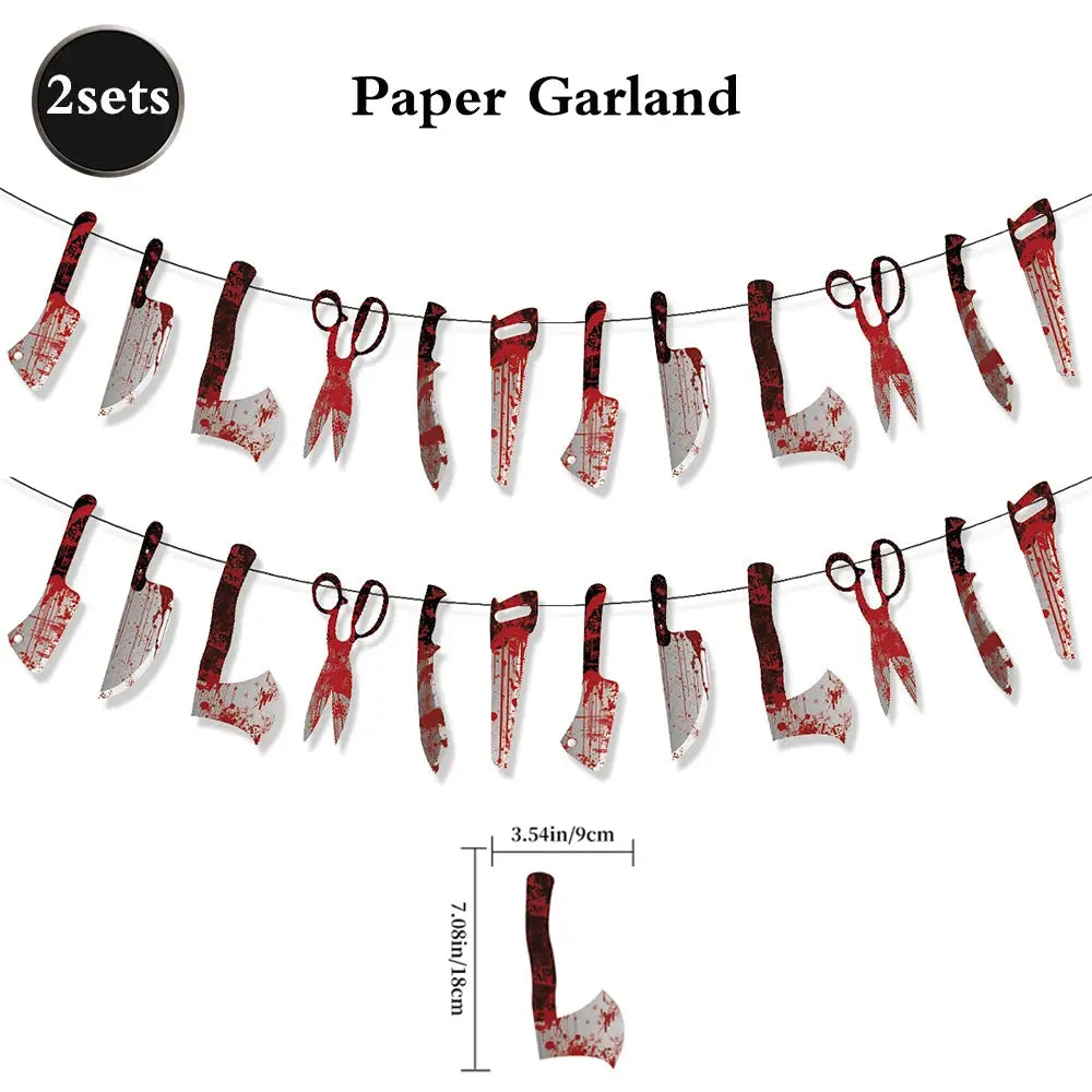 Halloween Party Decoration Happy Halloween Banner Bloody Butcher Knife Killer Tools Paper Garland for Horror Haunted House Decor EnjoyingLeb Online
