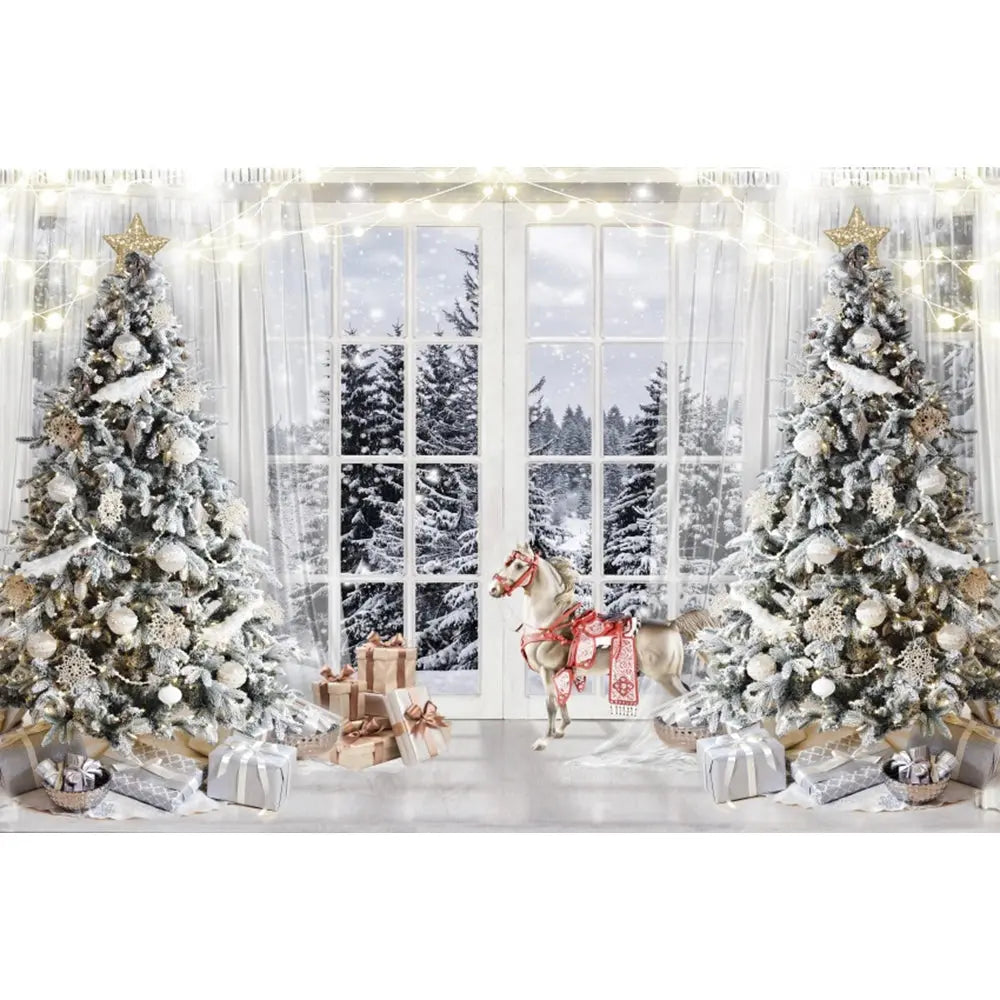 Christmas Tree Backdrop Xmas Fireplace Window Santa Claus Gifts Brick Wall Winter Adult Family Party Baby Photography Background EnjoyingLeb Online