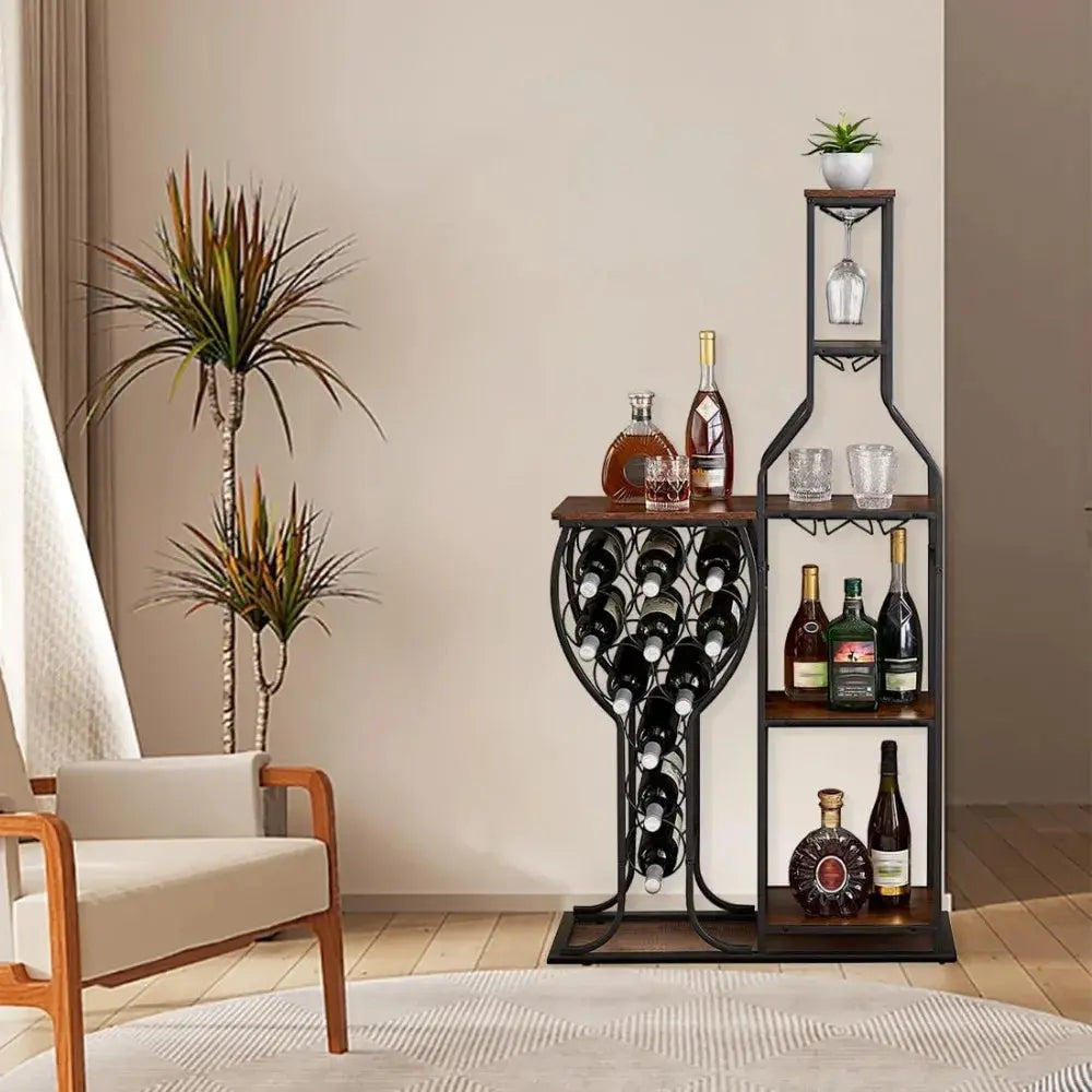 Freestanding 5-Tier Wooden Wine Rack for 11 Bottles - Modern Storage Cabinet for Home, Bar, Kitchen, Dining Room, and Spa EnjoyingLeb Online