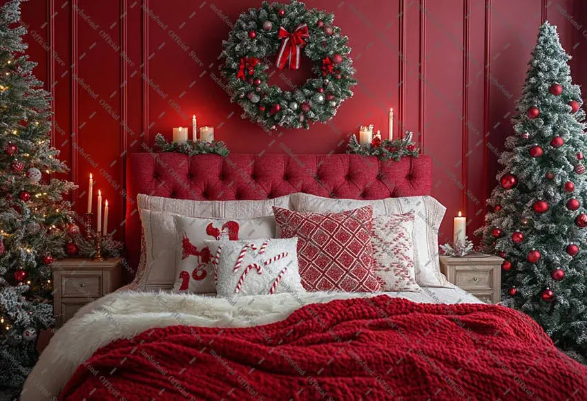 Mehofond Photography Background Christmas Red Panel Wall Headboard Xmas Tree Kids Family Portrait Decor Backdrop Photo Studio EnjoyingLeb Online