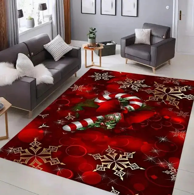 Christmas Carpet Red and White Snowflake Santa Claus Bottom for Living Room Bedroom Kitchen Floor Christmas Party Decoration EnjoyingLeb Online
