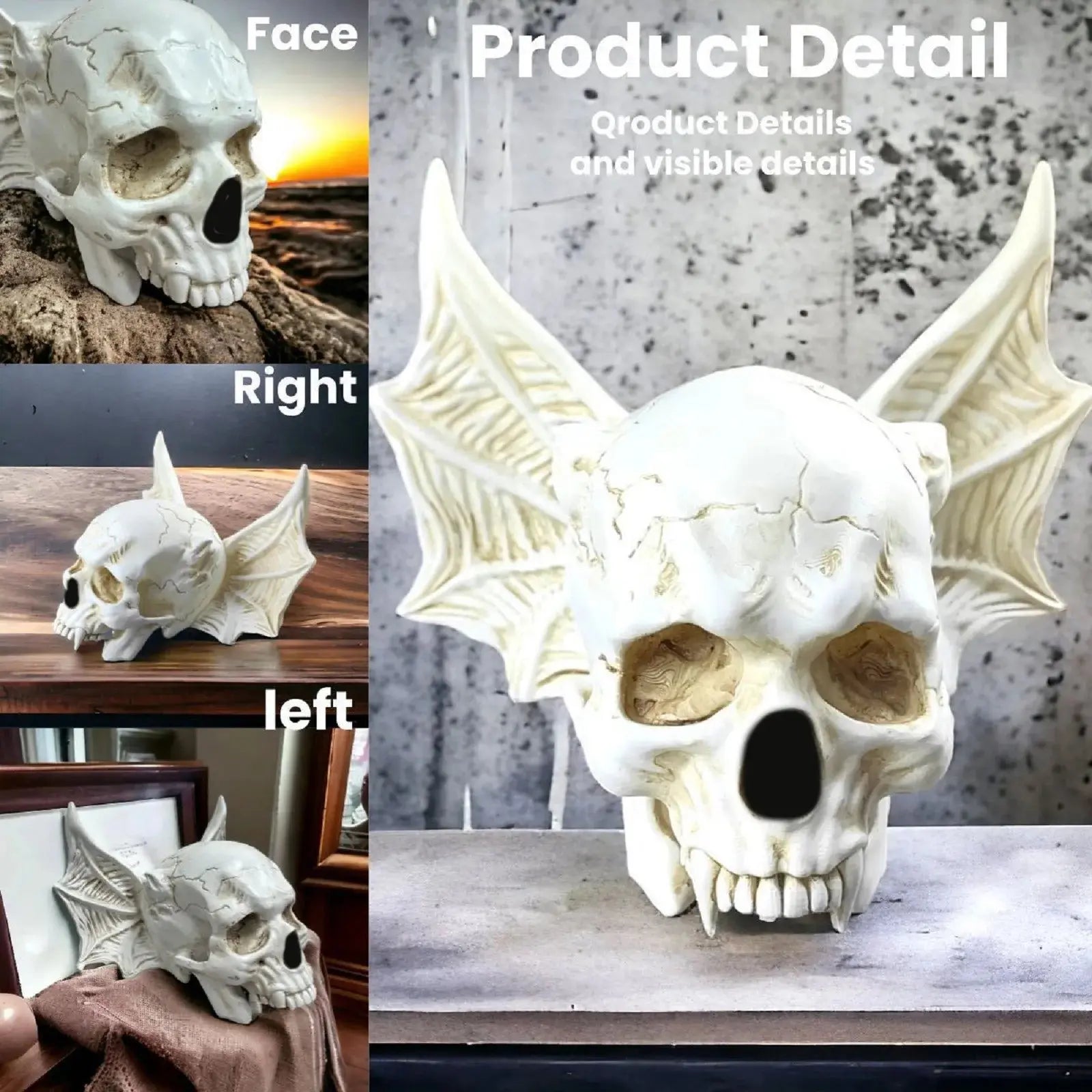 Halloween Bat Skull Decor Spooky Gothic Home Decoration Unique Resin Handmade Craft Creepy Party Supplies Scary Shelf Display EnjoyingLeb Online