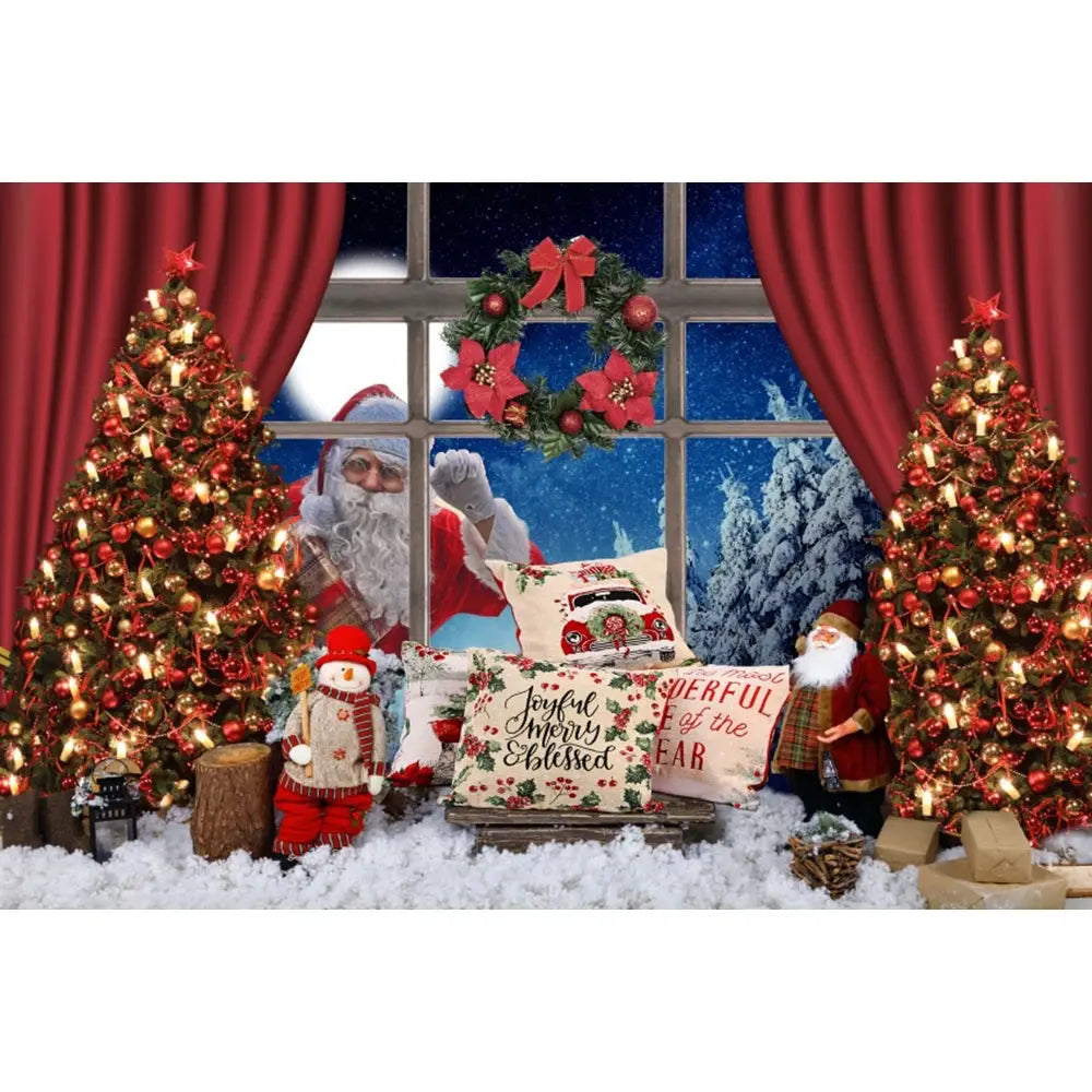 Christmas Tree Backdrop Xmas Fireplace Window Santa Claus Gifts Brick Wall Winter Adult Family Party Baby Photography Background EnjoyingLeb Online