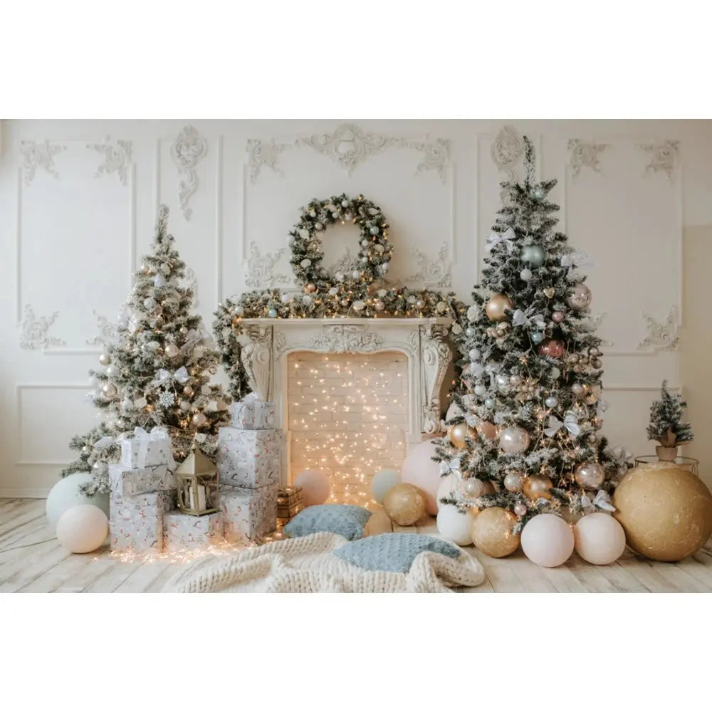 Christmas Tree Backdrop Xmas Fireplace Window Santa Claus Gifts Brick Wall Winter Adult Family Party Baby Photography Background EnjoyingLeb Online
