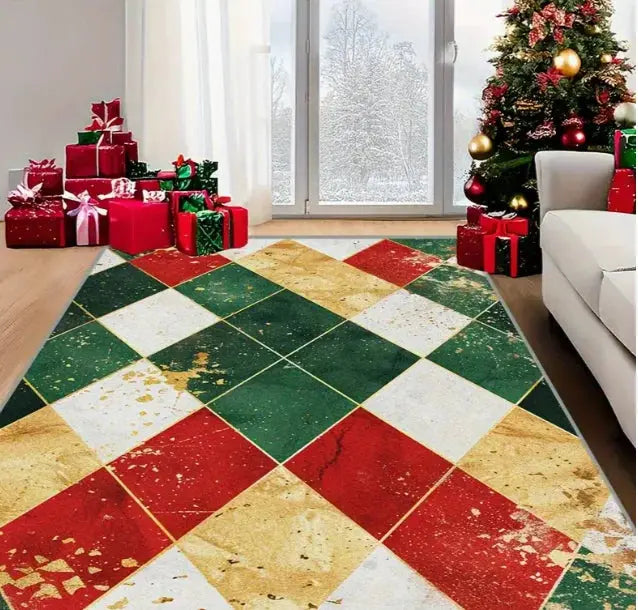 Christmas Carpet Red and White Snowflake Santa Claus Bottom for Living Room Bedroom Kitchen Floor Christmas Party Decoration EnjoyingLeb Online