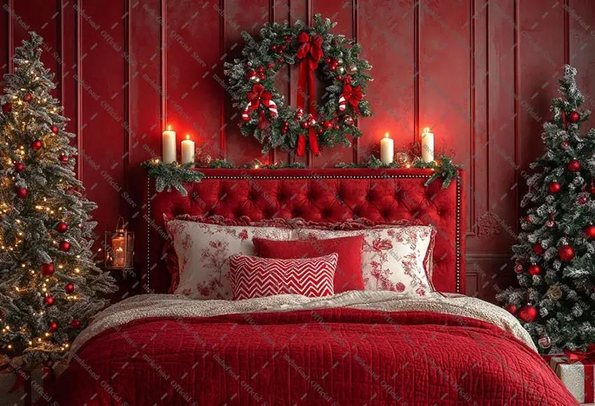 Mehofond Photography Background Christmas Red Panel Wall Headboard Xmas Tree Kids Family Portrait Decor Backdrop Photo Studio EnjoyingLeb Online