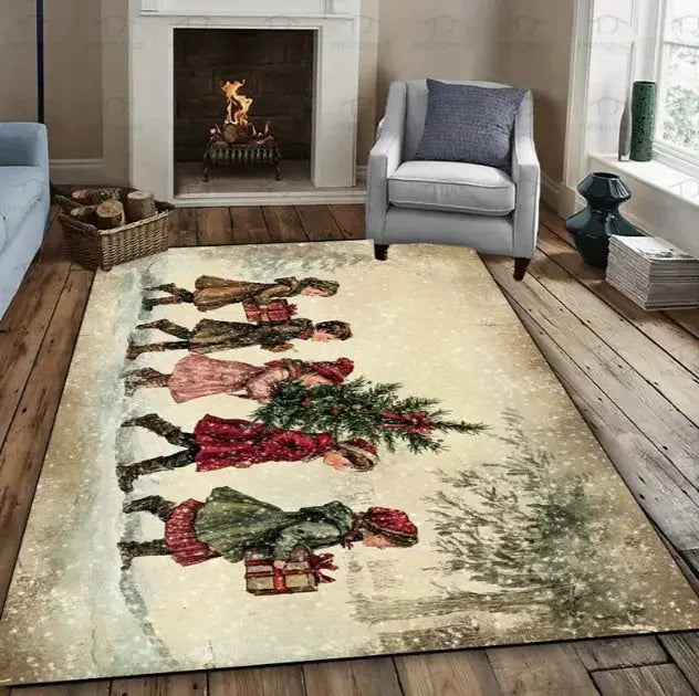 Christmas Carpet Red and White Snowflake Santa Claus Bottom for Living Room Bedroom Kitchen Floor Christmas Party Decoration EnjoyingLeb Online