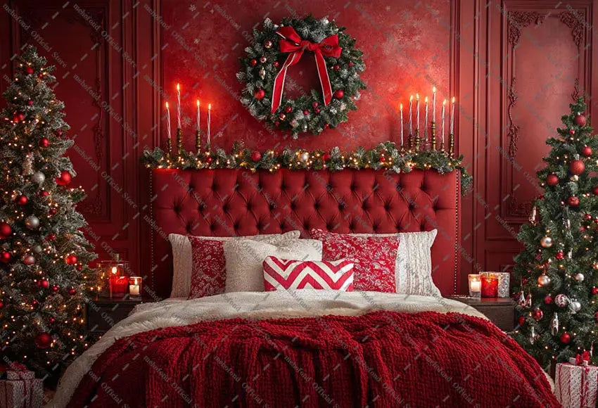 Mehofond Photography Background Christmas Red Panel Wall Headboard Xmas Tree Kids Family Portrait Decor Backdrop Photo Studio EnjoyingLeb Online
