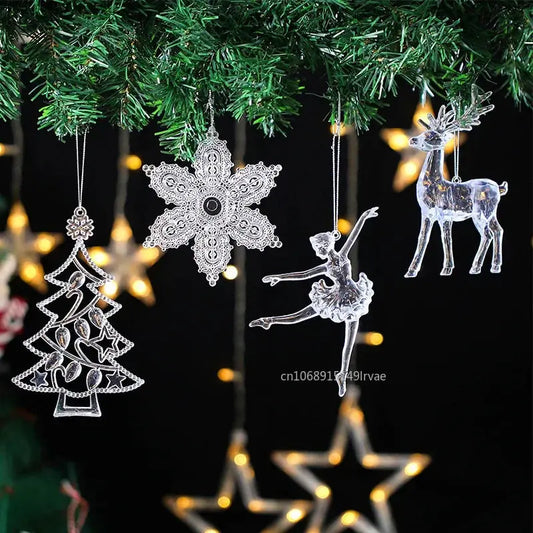 2PCS/Set Christmas Decor Crystal Acrylic Ornaments Deer Angel Xmas Tree Unicorn Hanging Pendants Navidad 2025 New Year Gift EnjoyingLeb Online