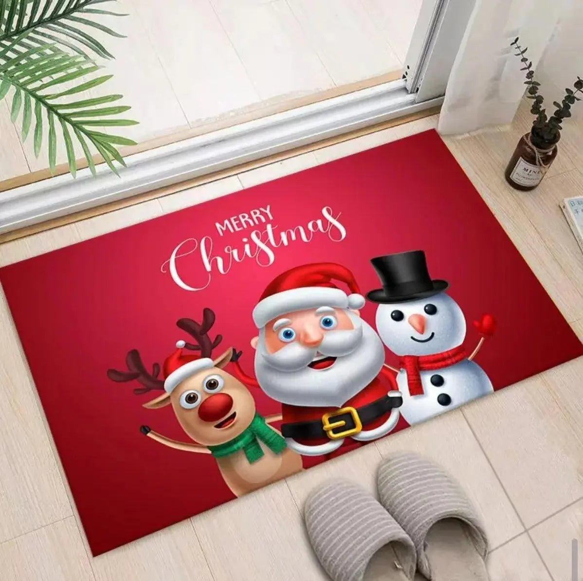 Christmas Themed Door Mat with Santa Claus Snowman Patterns Floor Mat for Home Entrance Decor Adding Festive Vibe to Entryway EnjoyingLeb Online