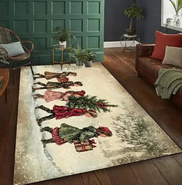 Christmas Carpet Red and White Snowflake Santa Claus Bottom for Living Room Bedroom Kitchen Floor Christmas Party Decoration EnjoyingLeb Online