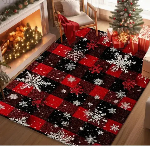 Christmas Carpet Red and White Snowflake Santa Claus Bottom for Living Room Bedroom Kitchen Floor Christmas Party Decoration EnjoyingLeb Online