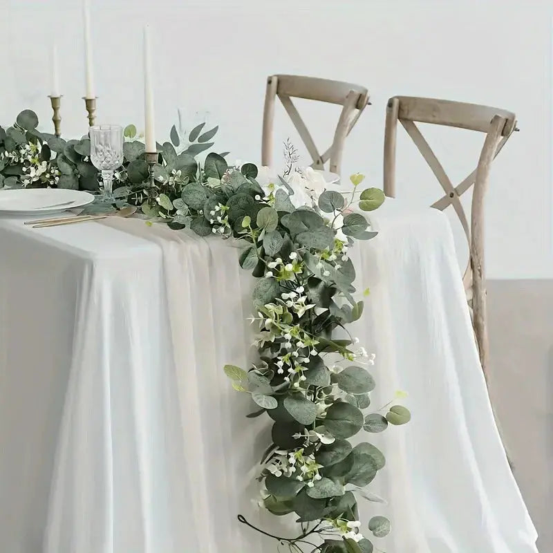 1pcs 2pcs Green artificial eucalyptus and willow garlands, 70inch long artificial plant vines with delicate white flowers EnjoyingLeb Online