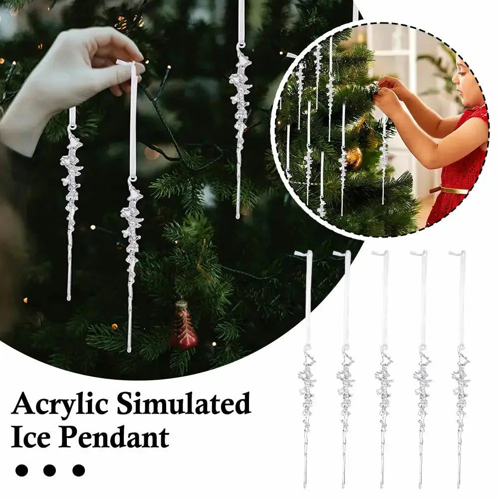 5Pcs Simulated Acrylic Icicle Ornaments Realistic Frosted Ice Shape Xmas Tree Winter Party Hanging Decor DIY Craft Pendant EnjoyingLeb Online
