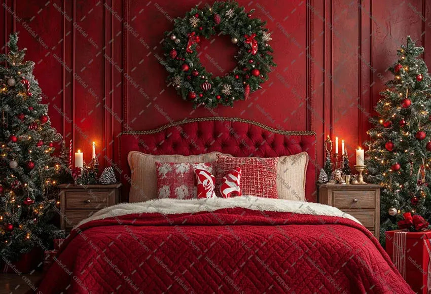 Mehofond Photography Background Christmas Red Panel Wall Headboard Xmas Tree Kids Family Portrait Decor Backdrop Photo Studio EnjoyingLeb Online