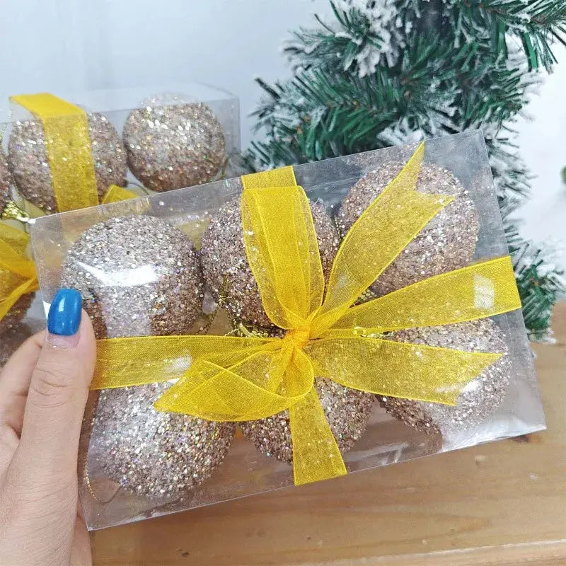 6cm Champagne Gold Glitter Christmas Balls DIY Xmas Tree Hanging Sparkling Ball Pendants for New Year Party Decor Ornaments EnjoyingLeb Online