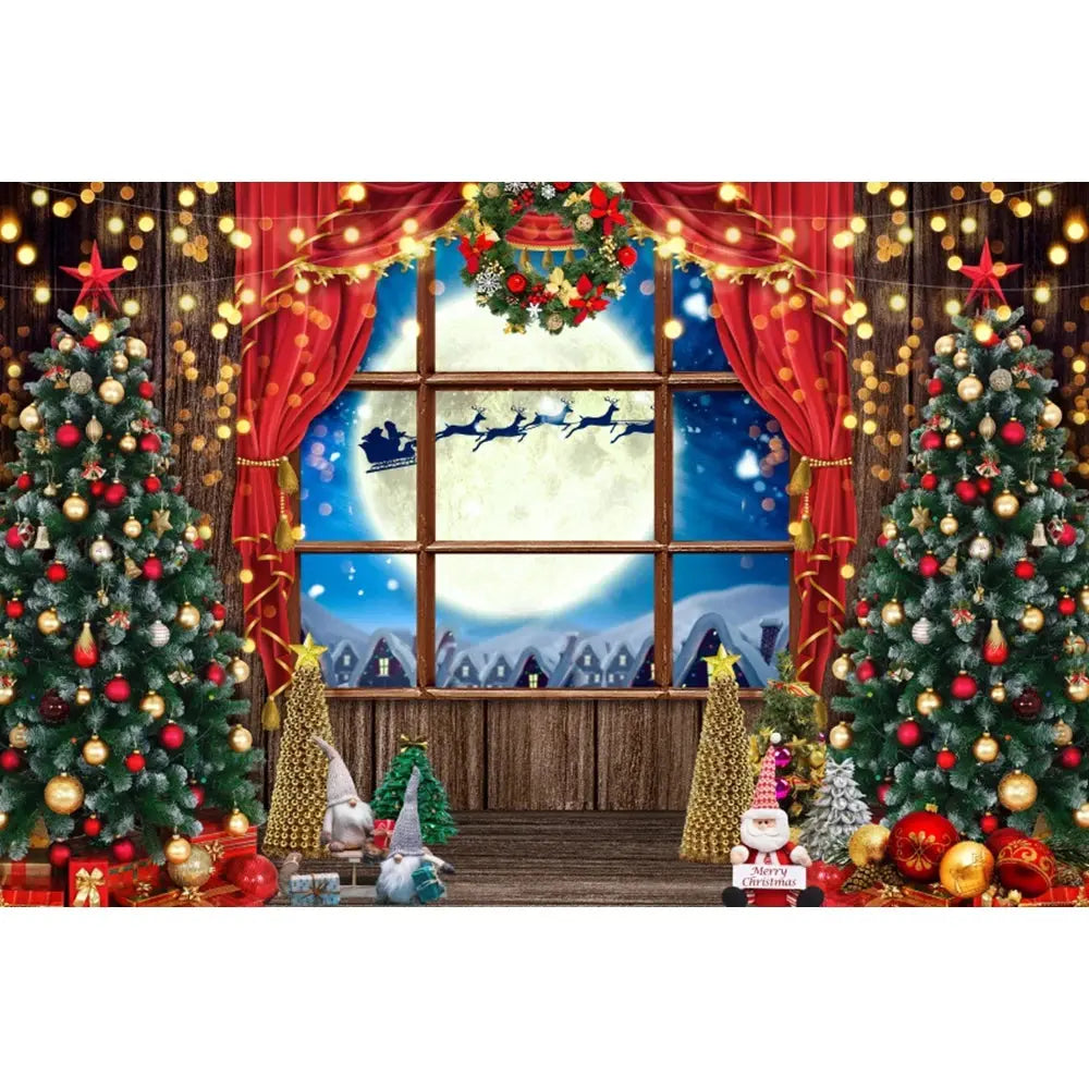 Christmas Tree Backdrop Xmas Fireplace Window Santa Claus Gifts Brick Wall Winter Adult Family Party Baby Photography Background EnjoyingLeb Online