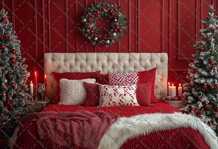 Mehofond Photography Background Christmas Red Panel Wall Headboard Xmas Tree Kids Family Portrait Decor Backdrop Photo Studio EnjoyingLeb Online