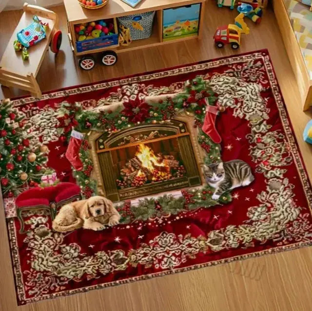 Christmas Carpet Red and White Snowflake Santa Claus Bottom for Living Room Bedroom Kitchen Floor Christmas Party Decoration EnjoyingLeb Online