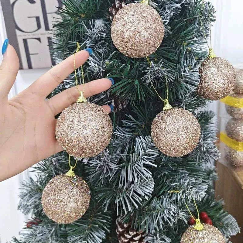 6cm Champagne Gold Glitter Christmas Balls DIY Xmas Tree Hanging Sparkling Ball Pendants for New Year Party Decor Ornaments EnjoyingLeb Online