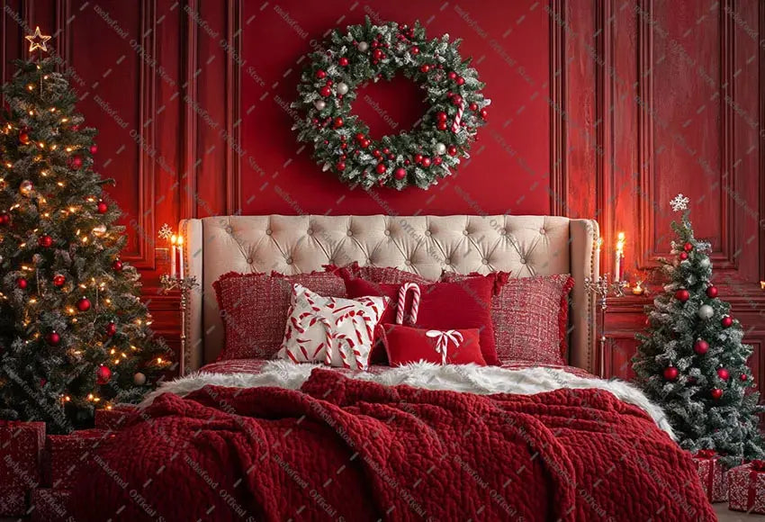 Mehofond Photography Background Christmas Red Panel Wall Headboard Xmas Tree Kids Family Portrait Decor Backdrop Photo Studio EnjoyingLeb Online