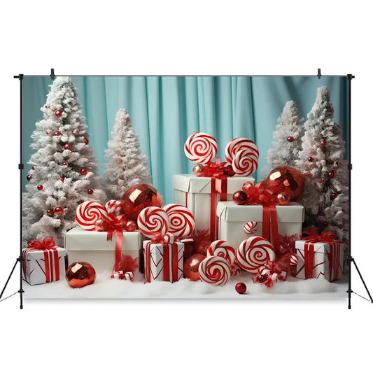 Christmas Red Candy Background For Photography Baby Xmas Tree Newborn Photo Backdrop Winter Girl Kid Birthday Party Decor Studio EnjoyingLeb Online