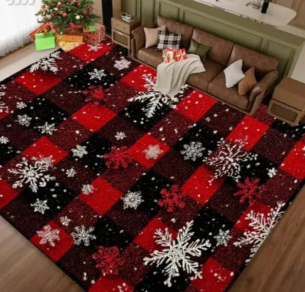 Christmas Carpet Red and White Snowflake Santa Claus Bottom for Living Room Bedroom Kitchen Floor Christmas Party Decoration EnjoyingLeb Online