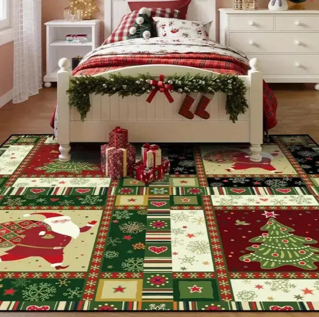 Christmas Carpet Red and White Snowflake Santa Claus Bottom for Living Room Bedroom Kitchen Floor Christmas Party Decoration EnjoyingLeb Online