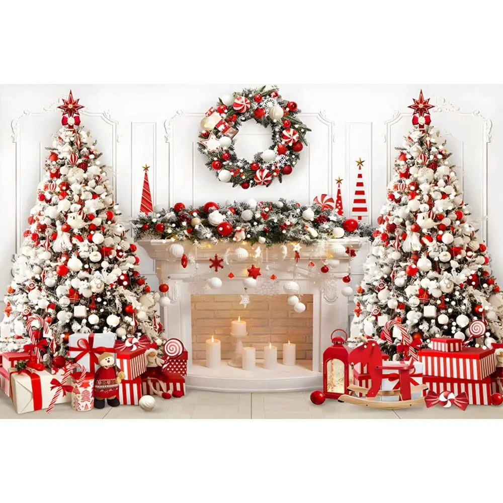 Christmas Tree Backdrop Xmas Fireplace Window Santa Claus Gifts Brick Wall Winter Adult Family Party Baby Photography Background EnjoyingLeb Online