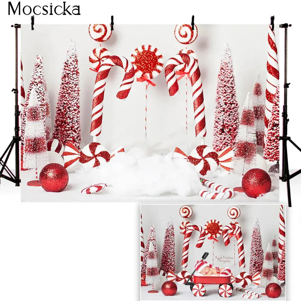 Christmas Red Candy Background For Photography Baby Xmas Tree Newborn Photo Backdrop Winter Girl Kid Birthday Party Decor Studio EnjoyingLeb Online