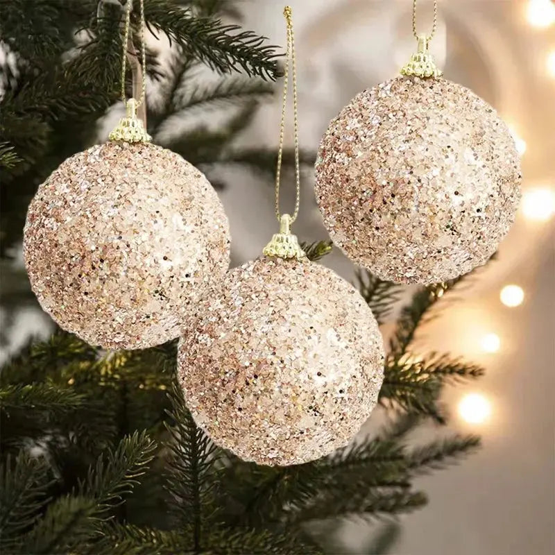 6cm Champagne Gold Glitter Christmas Balls DIY Xmas Tree Hanging Sparkling Ball Pendants for New Year Party Decor Ornaments EnjoyingLeb Online