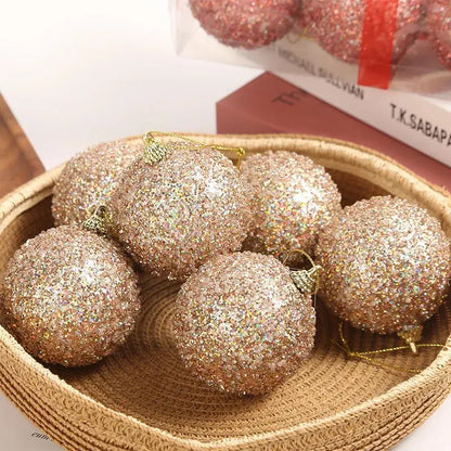 6cm Champagne Gold Glitter Christmas Balls DIY Xmas Tree Hanging Sparkling Ball Pendants for New Year Party Decor Ornaments EnjoyingLeb Online