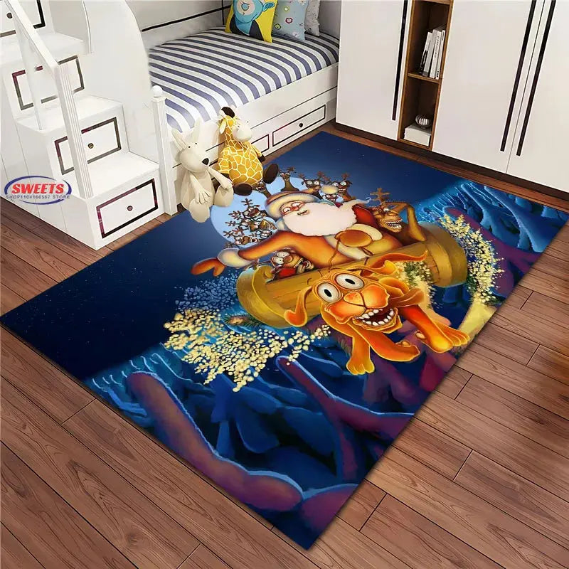 Christmas and Funny Santa Claus Cartoon Carpet, Living Room Bedroom Home Doormat Rug Kitchen Kids Bedroom Mat Christmas Presents EnjoyingLeb Online