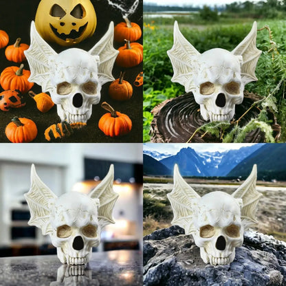 ‌Halloween Bat Skull Decor Spooky Gothic Home Decoration Unique Resin Handmade Craft Creepy Party Supplies Scary Shelf Display EnjoyingLeb Online