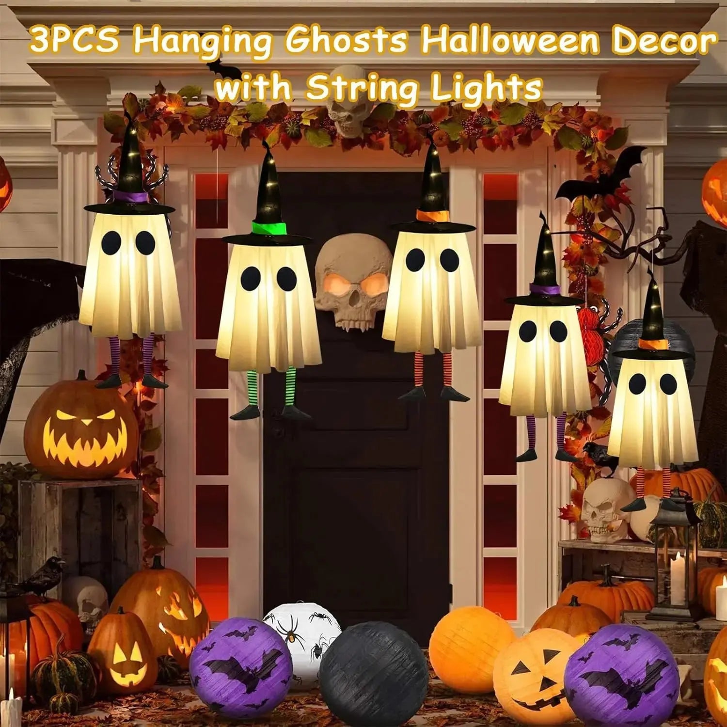 Halloween Hanging Ghost Decorations, Outdoor Halloween Witches Hat Lights, Glowing Ghosts for Garden Trees, Yard Halloween Decor EnjoyingLeb Online
