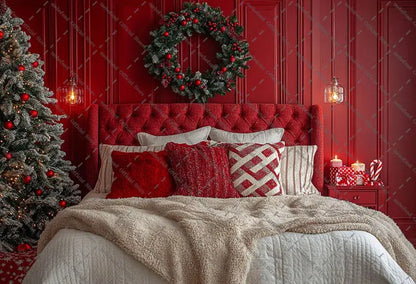 Mehofond Photography Background Christmas Red Panel Wall Headboard Xmas Tree Kids Family Portrait Decor Backdrop Photo Studio EnjoyingLeb Online